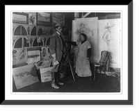Miss Luvena Buchanan, sculptress, sketching Harold Bell Wright, author of The winning of Barbara Worth, and paintings from original characters in the novel, in Barbara Worth Hotel, El Centro, Ca. H