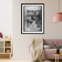 South elevation unit 11, block 7, of architectural plan drawing of Acoma Pueblo, New Mexico, Antique Print