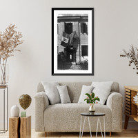 Historic Framed Print, Lt. Sturgeon in front of his sand-bagged canteen, Italian front,  17-7/8" x 21-7/8"