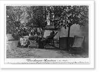 Henri de Toulouse-Lautrec, full-length portrait, seated at table outdoors with his mother at Chateau de Malrom&eacute;, Province of Gironde, Vintage Poster