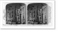 Steelyards and scales found at Pompeii, National Museum, Naples, Italy, room of small bronzes, Antique Print
