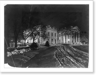 Historic Framed Print, D.C., Washington. White House, Exterior, 1907. View at night, under snow,  17-7/8" x 21-7/8"