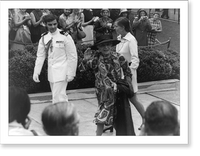 Mrs. Nicholas Longworth and Miss Joanna Sturm escorted by a White House Social Aide arriving at the East Gate of the White House for the wedding of Tricia Nixon and Edward Cox Classic Wall Art Pr