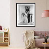 Lynda Bird Johnson and Charles Robb wedding picture taken in the White House in front of fireplace, under picture of George Washington, Historic Print