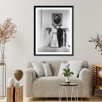Lynda Bird Johnson and Charles Robb wedding picture taken in the White House in front of fireplace, under picture of George Washington, Historic Print