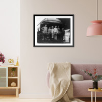 President Coolidge with his wife and four other people on back of train, Vintage Print