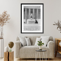 Historic Framed Print, Snow covering statue of Alexander Hamilton and Treasury Building [entrance, Washington, D.C.],  17-7/8" x 21-7/8"