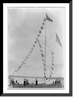 Pole with flags of different countries; sailboats in background, Oyster Bay, Long Island, N.Y, Historic Reproduction