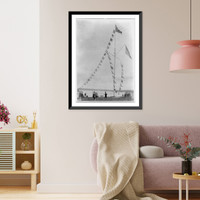 Pole with flags of different countries; sailboats in background, Oyster Bay, Long Island, N.Y, Historic Reproduction