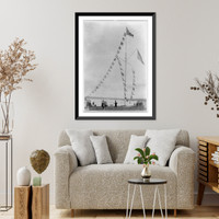 Pole with flags of different countries; sailboats in background, Oyster Bay, Long Island, N.Y, Historic Reproduction