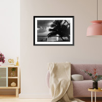 Palm tree and fisherman with net standing by shoreline, Puerto Rico, Historic Reproduction
