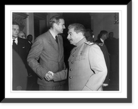 Joseph Stalin shaking hands with William Averell Harriman, half-length, and Charles Bohlen standing on left, Vintage Print