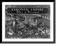 Title page of album, Colonial empire: pattern of government, showing aerial view of London, Historic Reproduction