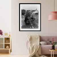 Old man, seated on ground, full-length, smoking pipe, Tepelena, Albania, Antique Print
