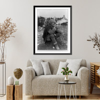 Old man, seated on ground, full-length, smoking pipe, Tepelena, Albania, Antique Print