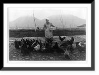Albania: woman feeding chickens, Antique Poster