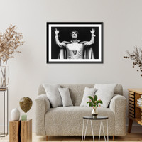 Aimee Semple McPherson, half-length portrait, standing, facing front, looking upward, with hands raised, at an evangelist meeting in London, Antique Print