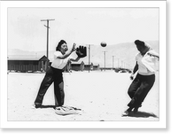 Historic Framed Print, [Girls of Japanese ancestry playing softball at war relocation authority center, Manzanar, California: Misao Skugimoto and Rose Maruki at third base],  17-7/8" x 21-7/8"