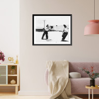 Historic Framed Print, [Girls of Japanese ancestry playing softball at war relocation authority center, Manzanar, California: Misao Skugimoto and Rose Maruki at third base],  17-7/8" x 21-7/8"