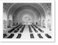 Union Station, Wash., D.C.: Washington Terminal Station. General waiting room, looking west, showing arrangement of settees, telegraph booths and news stand. ticket lobby in the distance Classic