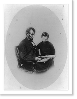Abraham Lincoln, U.S. President, looking at a photo album with his son, Tad Lincoln, Feb. 9, 1864, Vintage Wall Art