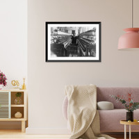 Historic Framed Print, King Philip Card Room. Rosawna - 14 years, 959 Globe St., Doffer on Jack Speeders. Pushing a truck of empty bobbins. Location: Fall River, Massachusetts.Lewis W. Hine.,  17-7/8" x 21-7/8"