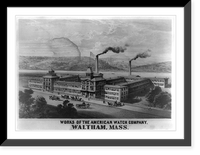 Historic Framed Print, Works of the American Watch Company, Waltham, Mass.,  17-7/8" x 21-7/8"