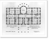 Alterations to the Executive Mansion, for Mrs. Benjamin Harrison, Pennsylvania Avenue, N.W., Washington, D.C. Second story plan, James Hoban's plan.Fred D. Owen, del, Historic Print