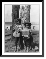 Two small boys holding up their drawings on small blackboards, Nicaragua, Vintage Poster
