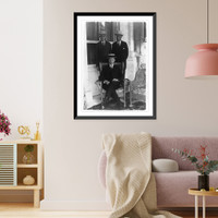 Historic Framed Print, [Pres. Calvin Coolidge, seated, full-length, in wicker arm chair, and sons standing behind him],  17-7/8" x 21-7/8"