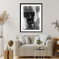 Historic Framed Print, [Pres. Calvin Coolidge, seated, full-length, in wicker arm chair, and sons standing behind him],  17-7/8" x 21-7/8"