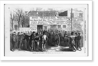Recruiting for the war. scene at the recruiting tents in the park, New York, Antique Poster