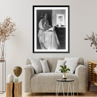 Historic Framed Print, [Woman (Beatrice Baxter Ruyl), in dress with open book in lap and hands to face, seated],  17-7/8" x 21-7/8"
