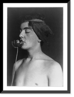 Boy in headband, shirtless, holding metal poppy" to nose, in studio", Antique Poster