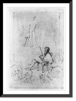 Man seated in front of model and painting, with staff and palette, and cherubs(?) nearby, Antique Print