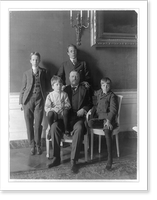 Theodore Roosevelt, full-length portrait, seated, facing front, with his four sons posed around him, Antique Print
