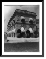 Hamilton Rice Home in Newport, Rhode Island, exterior view of side of house, showing potted trees on terrace, Antique Print