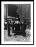 Three men at stock quotations kiosk in stock exchange, Vintage Poster