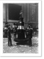 Three men at stock quotations kiosk in stock exchange, Vintage Poster