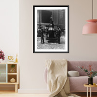 Three men at stock quotations kiosk in stock exchange, Vintage Poster