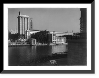 Deutsche Haus, the German pavilion at the Paris International Exposition of 1937, view across the Seine River, Vintage Poster
