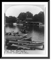 Rowing on the quiet and beautiful lake of Central Park, New York, Vintage Print