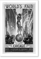 Historic Framed Print, World's Fair, Chicago. A Century of Progress, 1833-1933.Sheffer.,  17-7/8" x 21-7/8"