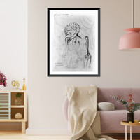 Historic Framed Print, Alexander Archipenko with statue of headless woman ; [Sketches of three men's heads, one woman's head, and two eyes].,  17-7/8" x 21-7/8"