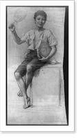 Historic Framed Print, [Barefoot boy with papers and fan],  17-7/8" x 21-7/8"