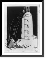 Caricature of Albert Einstein seated at the base of the Einsteinturm which is being swept clean of the association to Einstein.Seppla, Vintage Poster