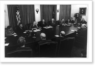 President Eisenhower and cabinet members listening to a report on the recent European conference from Secretary of State John Foster Dulles Classic, Antique Poster