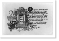 Christmas card designed for mailing by the Berryman family, showing Berryman's teddy bear on lamp post, indicating address of their new home, Vintage Print
