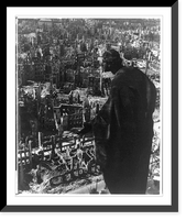Historic Framed Print, [Cathedral statue overlooking Dresden, Germany, after fire bombing during World War II],  17-7/8" x 21-7/8"