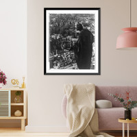 Historic Framed Print, [Cathedral statue overlooking Dresden, Germany, after fire bombing during World War II],  17-7/8" x 21-7/8"